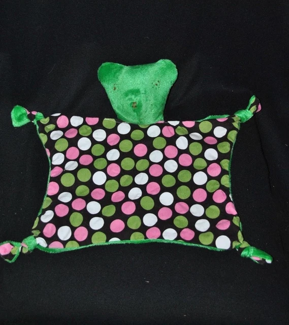 Peluche doudou ours plat vert ronds rose blanc vert 4 noeuds visage brodé TTBE