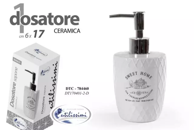 DOSATORE PORTA SAPONE LIQUIDO Dispenser BOTTIGLIA FLACONE CERAMICA OVALE 17CM