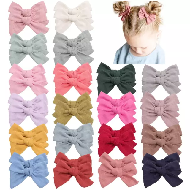 40Pcs 3.5Inch Hair Bows Clips for Baby Girls, Oaoleer Neutral Linen Pigtail Bows