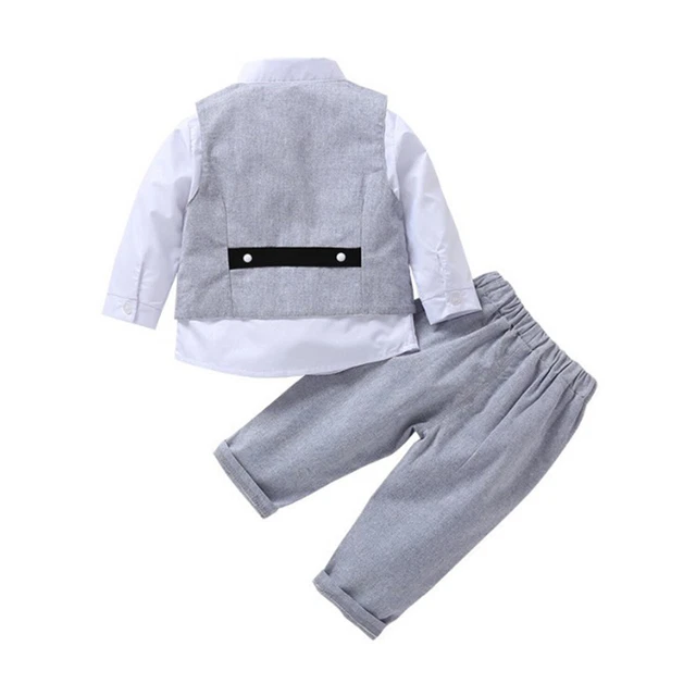 Outfits da gentiluomo bambino abito da battesimo abito da sposa camicia a maniche lunghe + gilet + pantaloni 5