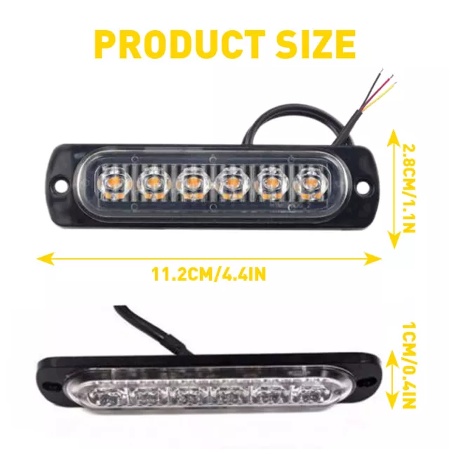 4PCS 6 LED Amber Recovery Strobe Marker Light Flashing Light Bar Beacon Car 12V 2