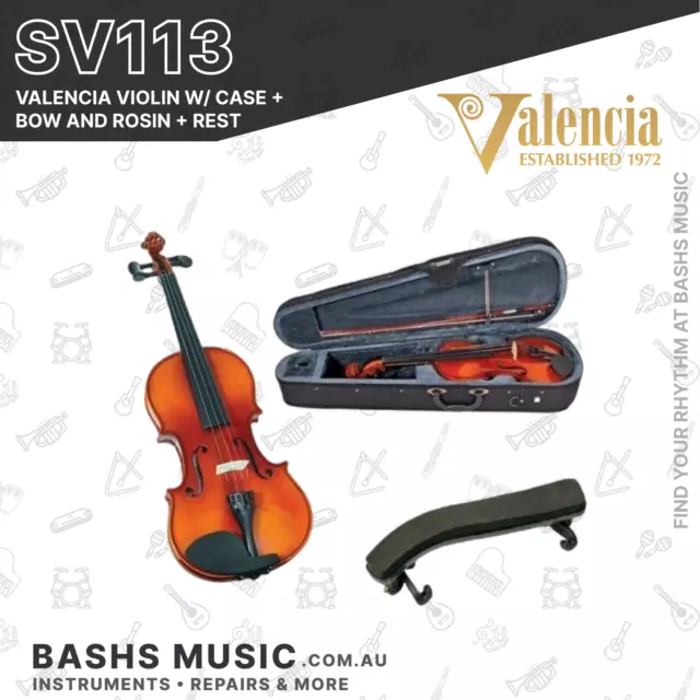 Valencia 3/4 Size Violin Beginner Case Bow and Rosin + Shoulder Rest