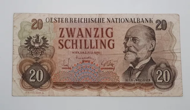 1956 - Austria, Austrian National Bank - 20 Schilling Banknote, No. CX 914266