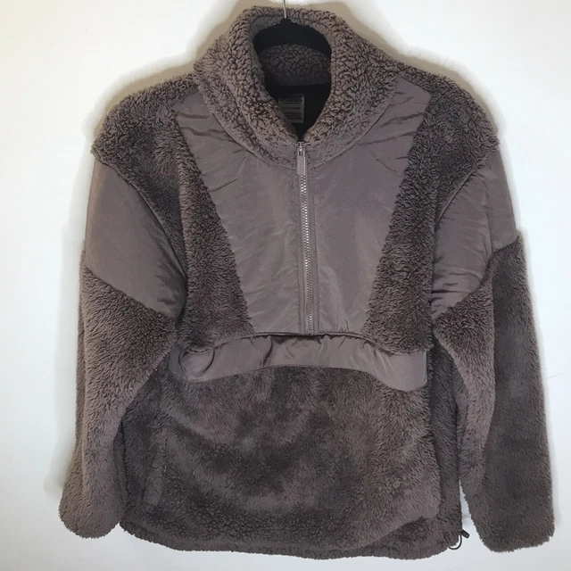pink victoria’s secret brown half zip pullover winter coat sherpa sweater jacket