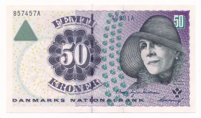 Denmark 50 Kroner 1999 Prefix A0 Sign: Bodil Nyboe Andersen & Heering Unc P. 55