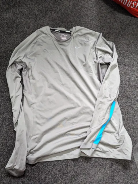 NIKE DRI-FIT RUNNING Top Mens Size L Large Long Sleeve Shirt grey blue  $10.50 - PicClick AU