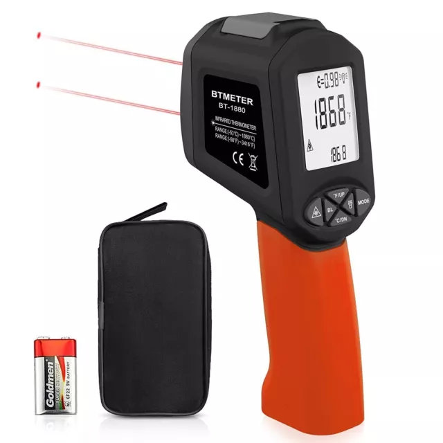 BTMETER Infrarot Thermometer Pyrometer Laser Temperaturmessge IR 1880℃ DS 50:1