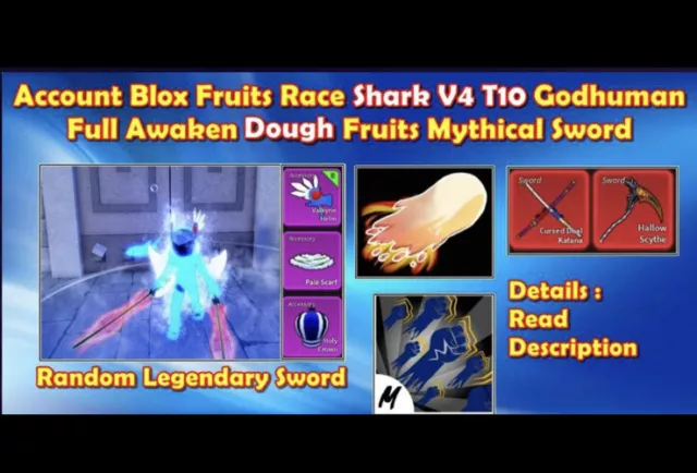 Blox Fruit Account Lv:2450Max, Awaken Light, GodHuman, Hallow scythe, Soul Guitar, Unverified Account