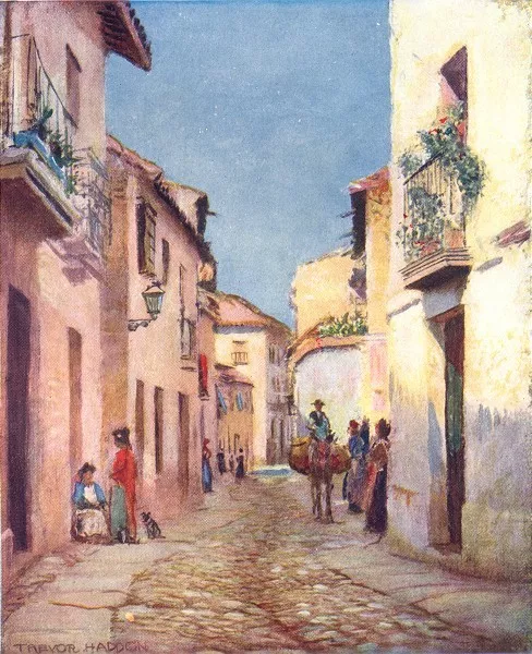 SPAIN. Cordoba-A street scene 1908 old antique vintage print picture