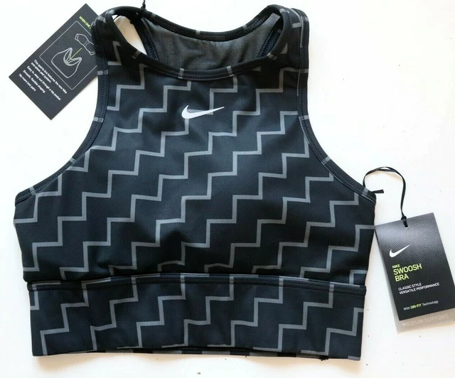 Nike Swoosh Dri Fit High Neck Medium Support Sport Training Bra Cj0729-010 Xs