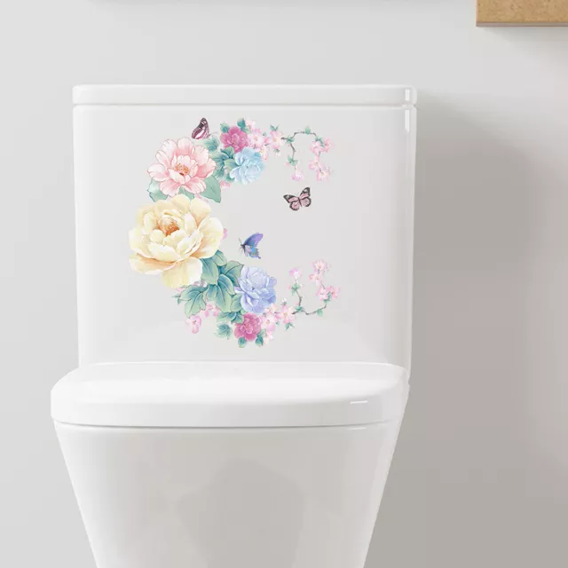 Flowers Butterfly Pattern Waterproof Sticker For  Bathroom Toilet Cover Decal