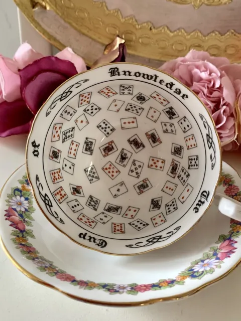 Aynsley Cup Of Knowledge Fortune Telling Floral Tea Cup Saucer Set Lovely