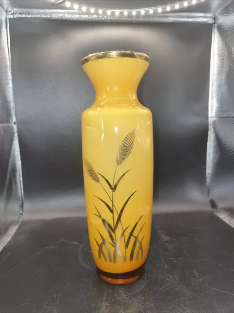 Vintage 8" Gilded Glass Vase Butterscotch Yellow Gold Wheat Japan  Enesco Import