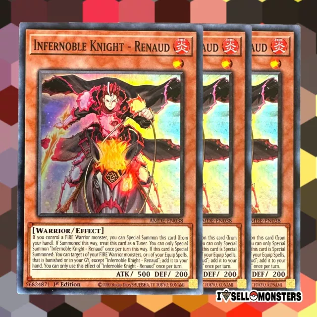 YUGIOH! 3x AMDE-EN038 Infernoble Knight – Renaud x3 Yu-gi-oh! NM FAST SHIP FIRE
