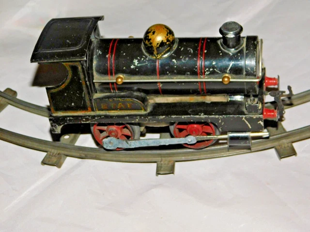 Ancienne Locomotive Mécanique Hornby Meccano - Tôle Lithographiée Rouge, Fonctionne, France 1948