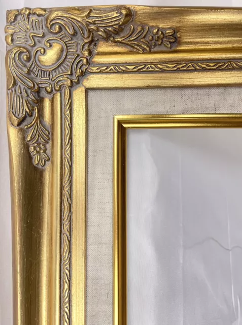 Antique Gold Ornate Baroque Wood Picture Frame Linen Liner 3" Wide