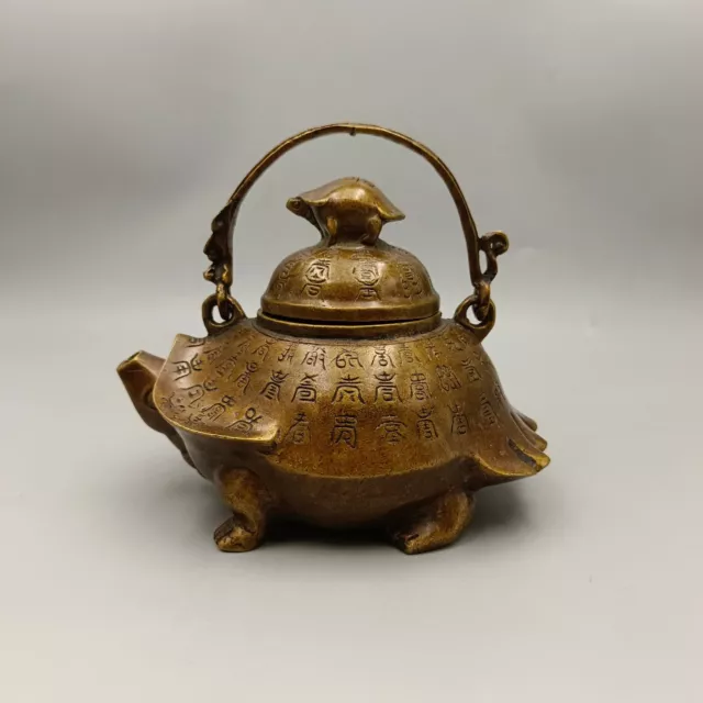 Longevity Mother and Child Turtle Bronze Wine Pot