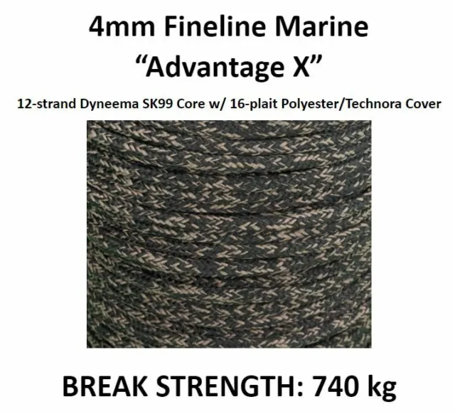 4mm Dyneema SK99 Core, Poly/Technora Cover Yacht Halyard Sheet Rope *PER METRE*