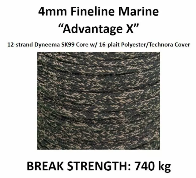 4mm Dyneema SK99 Core, Poly/Technora Cover Yacht Halyard Sheet Rope *PER METRE*
