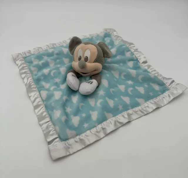 Disney Baby Mickey Mouse Blue Lovey Security Blanket Soft w/Satin Edges