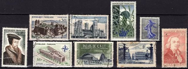 9 timbres FRANCE 1947 à 1961 YT 1179 1420 822 844 1206 1228 1234A 1235 1236