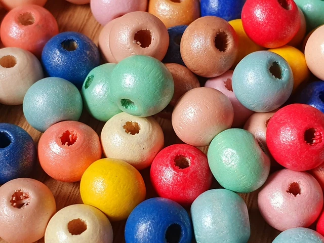 Wooden Mixed Round Beads 8mm Dyed, Lead Free, Jewellery Making - kids Crafts UK
