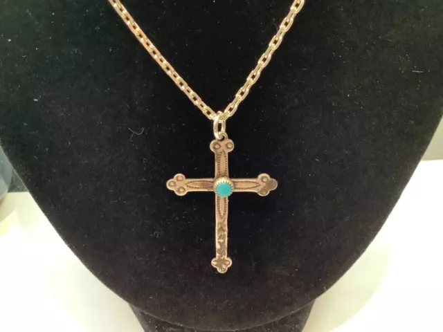 Rare Vintage Navajo Native American Indian Sterling Silver & Turquoise Cross Nr