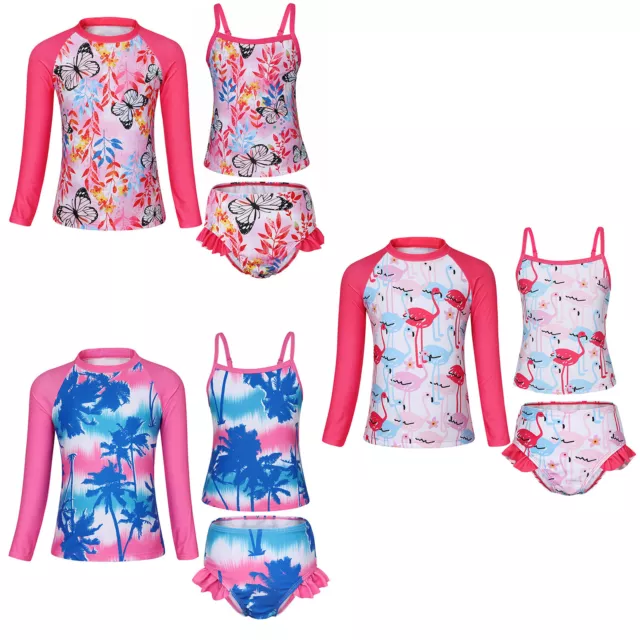 Costumi da bagno bambine 3 pz set pararasato stampa forale costume da bagno piscina festa cami 3