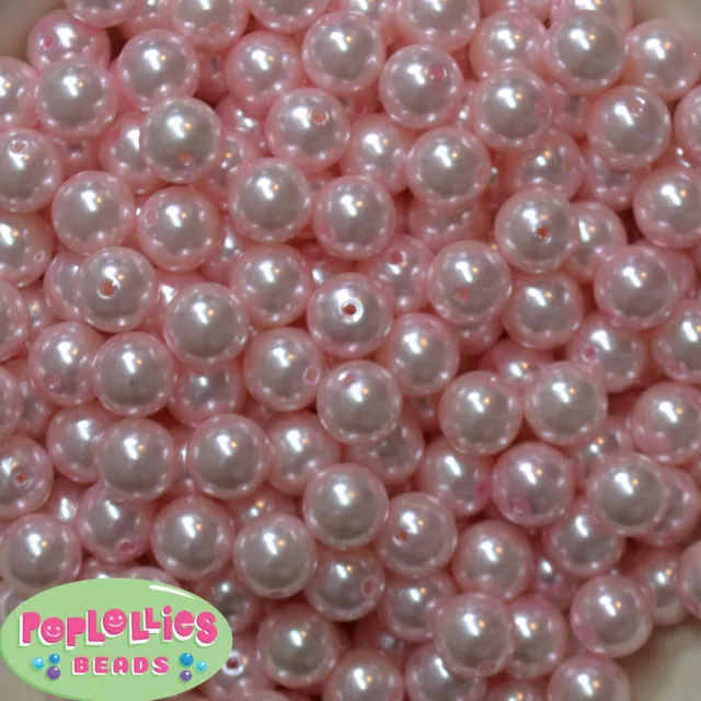 12mm Baby Pink Acrylic Faux Pearl Bubblegum Beads Lot 40 pc. chunky gumball