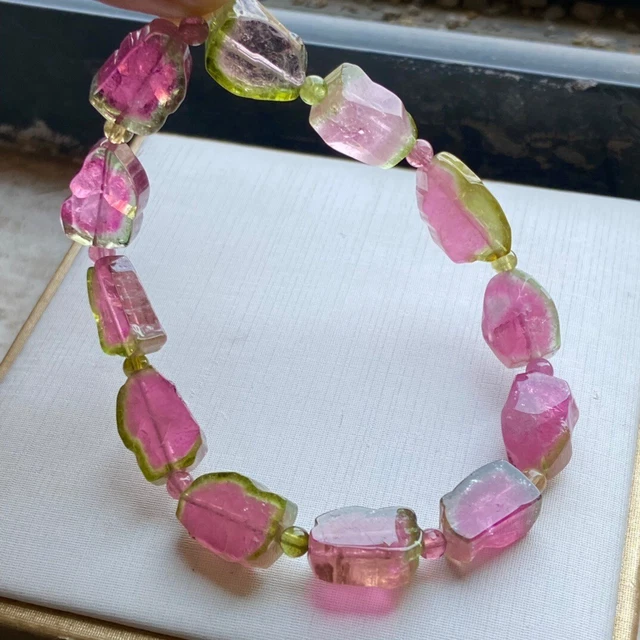 14*9*6mm Top Natural ​Watermelon Tourmaline Crystal Specimen Beads Bracelet