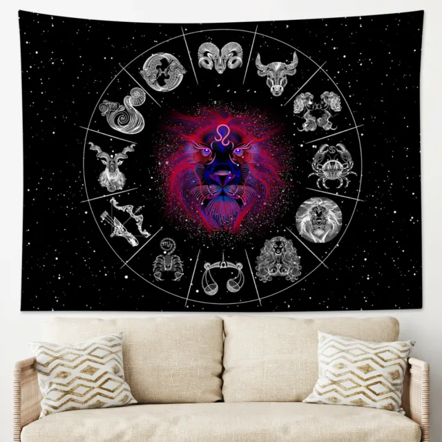 Twelve Constellation Leo Black Tapestry Wall Hanging Bedspread Art Home Decor