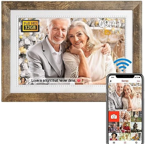 FRAMEO Digital Picture Frame 10.1-inch WiFi Digital Photo Frame Vintage Wood