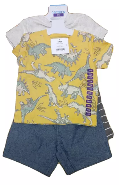 NWT Baby Boy CARTERS 4 Piece Dinosaur Tees & Short Set Size 3-6M