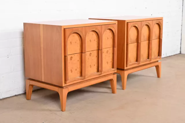 Thomasville Mid-Century Modern Burl Wood Nightstands, Newly Refinished