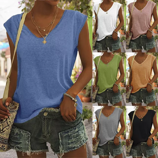 Solido Colore Top Maglietta Donna Estate Casual Scollo A V Sciolto T Shirt