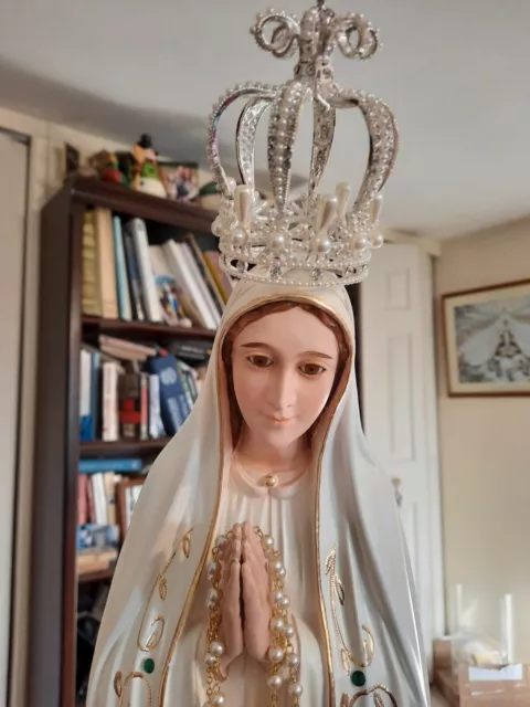 29" Our Lady Of Fatima Statue Figure Glass Eyes Portugal Beautiful Pearl Crown