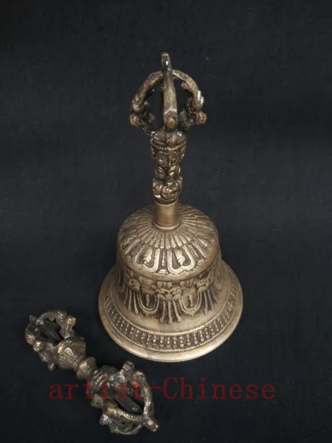 Collection China Tibet Silver Carving Buddha Hand Small Bell Musical Decoration