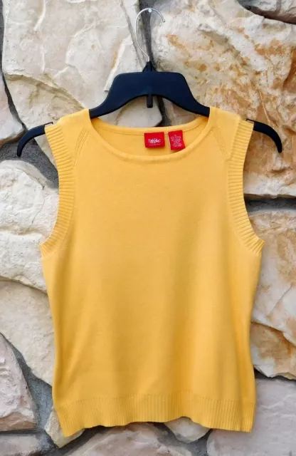 Y2K 90's VTG MOSSIMO Yellow Knit Tank Top Small RED LABEL Acrylic Nylon Spandex