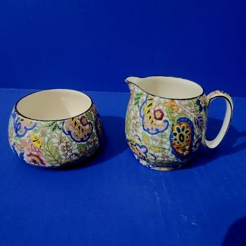 RARE Antique ROYAL WINTON PAISLEY CHINTZ GRIMWADES ENGLAND CREAMER & SUGAR