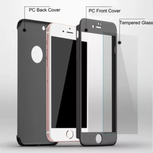 COVER CASE CUSTODIA 360° FULL BODY VETRO TEMPERATO per IPHONE 7 plus 5S SE 6 6s