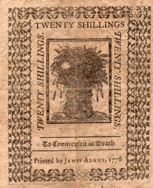 Continental Currency - January 1st 1776 Delaware Colony 20 Shillings - FR: DE80