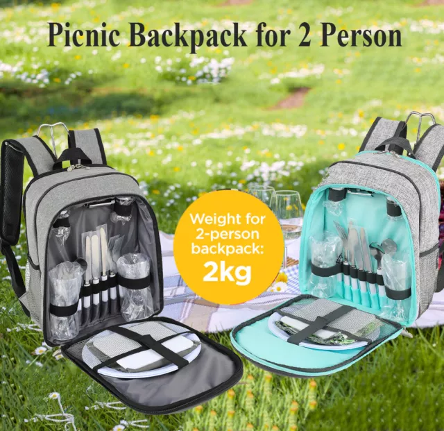 Viviendo Picnic Backpack Cooler for 2 Person with Insulated Leakproof Bag Set