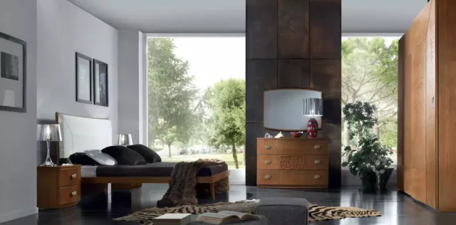 Chambre à Coucher Set Lit 2x Table de Chevet Commode 6tlg Design de Luxe Complet