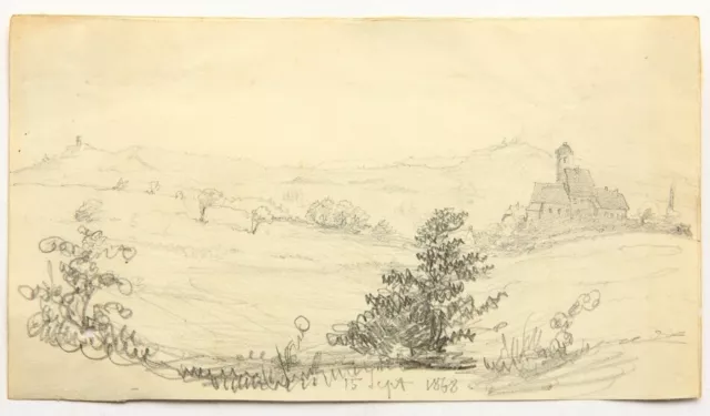 Hügellandschaft mit kleiner Stadt,  1868, Bleistift Unbekannt (19.Jhd) 2