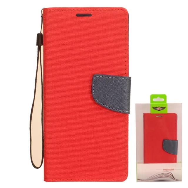 EagleCell Two-Tone Denim Flip Wallet Case for iPhone 11 Pro(5.8") - Red/Blue