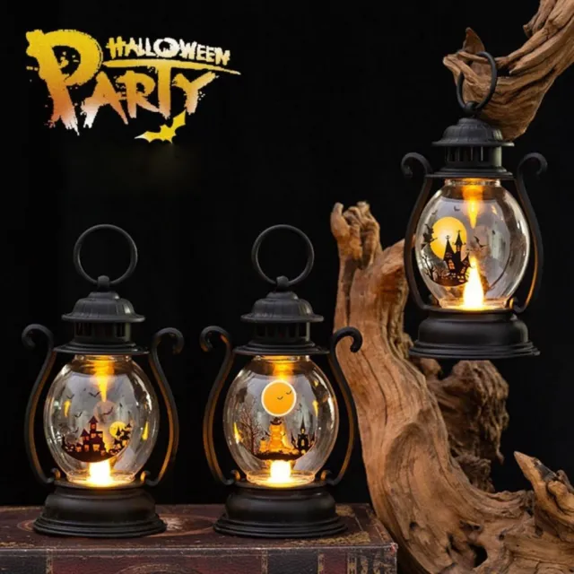 Night Light LED Light Hanging Oil Lamp Retro Halloween Pumpkin Lantern  Home