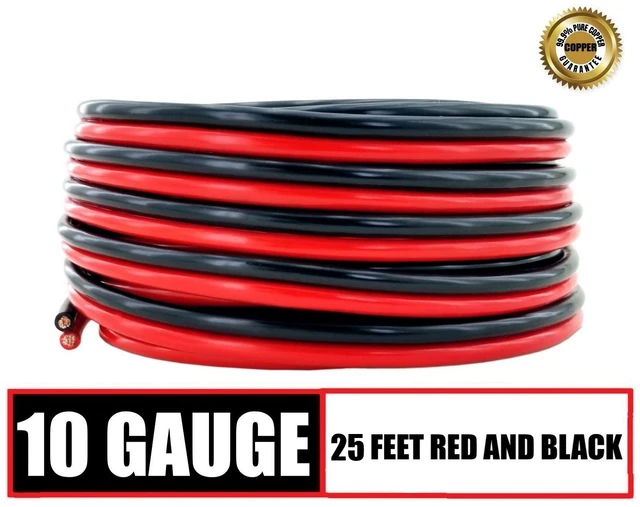 10 GAUGE AWG OFC Speaker Cable Subwoofer Zip Power Wire 25 Feet Red