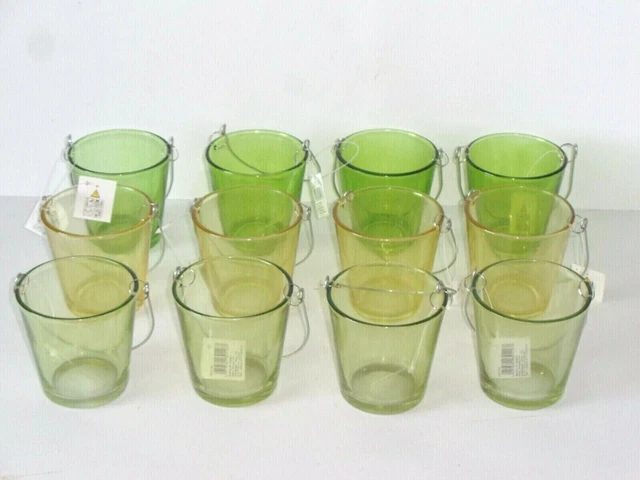 6er Set Teelichthalter Windlichter – 3 Motive, 2 Größen (6,5/8,5 Cm), Grün/Weiß