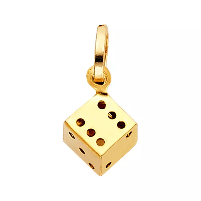Gold - 14K Real Solid Yellow Gold Dice Pendant For Men Women Dice Pendant