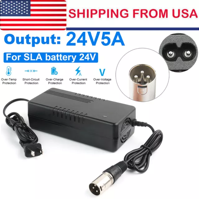 24V 2A-5A XLR Battery Charger For E-bike Mobility Scooter Electric Wheelchair